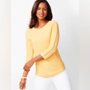 Talbots 3/4 Sleeve Pima Cotton Yellow Sweater Women’s Size Large